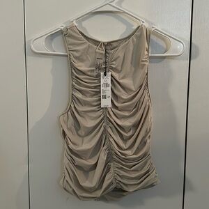 Ruched Pebble Grey/Beige Sleeveless Top